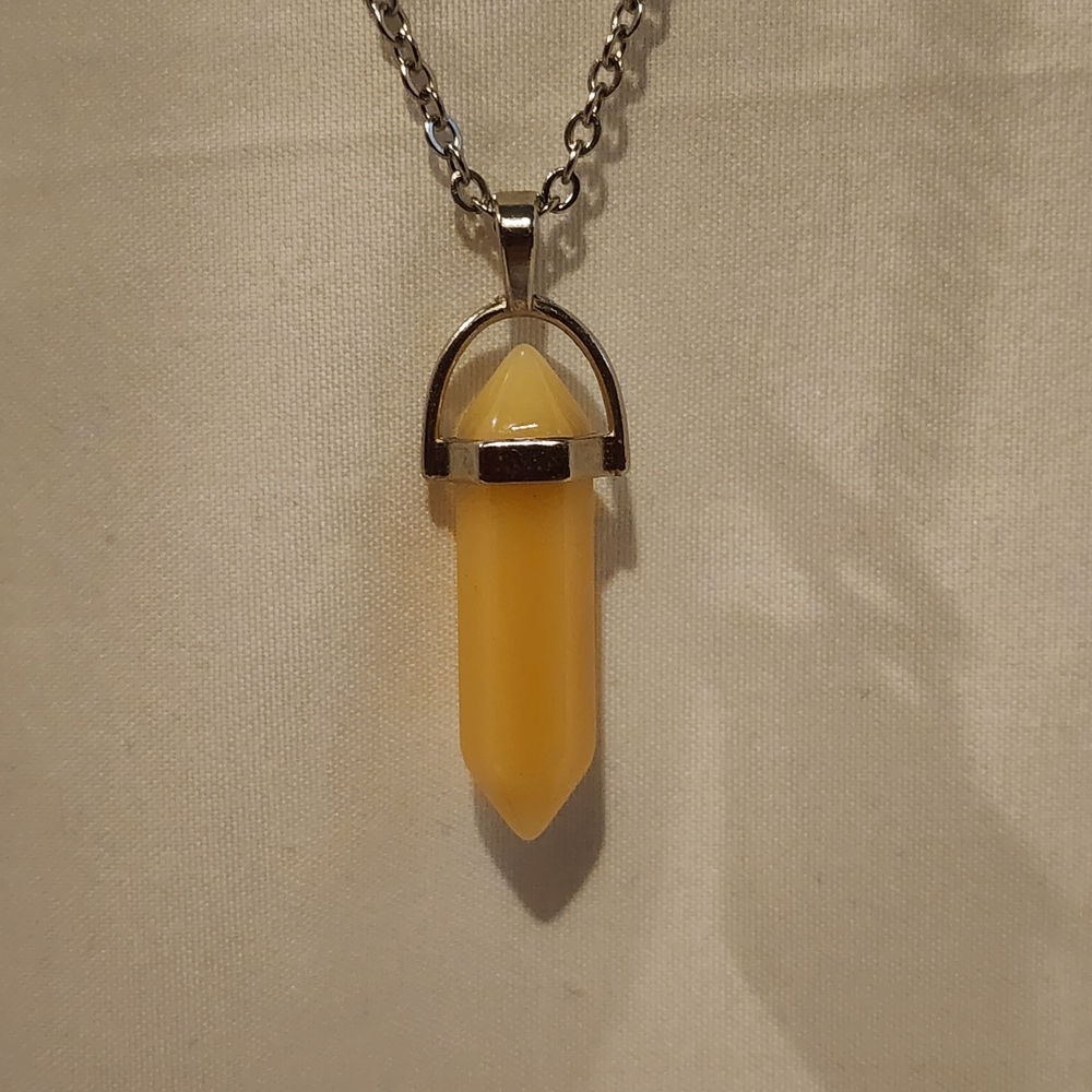Manufactured Opaque Lemon Yellow Crystal Pendant Necklace